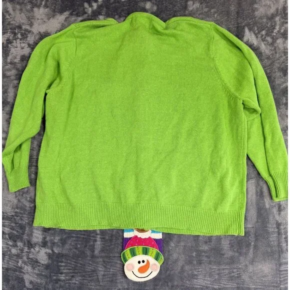 Vintage Women's Full Zip Green Sweater W/ Festive Scarf 3X Tiara International - Picture 2 of 10